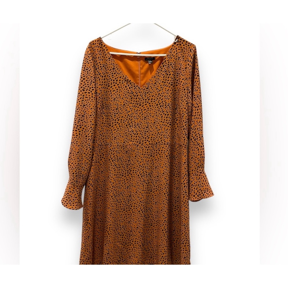ANN TAYLOR BROWN LEOPARD ANIMAL PRINT LONG SLEEVE CAREER DRESS $120 | SIZE 14